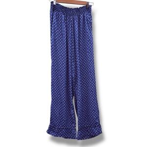 Aerie Blue Geometric Crown Print High Rise‎ Straight Leg Silky Pants Sz M